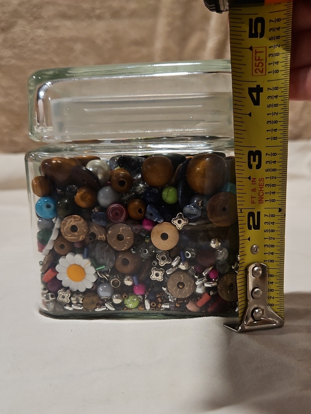 Glass Jar Filled with Assorted Decorative Beads - Multicolor